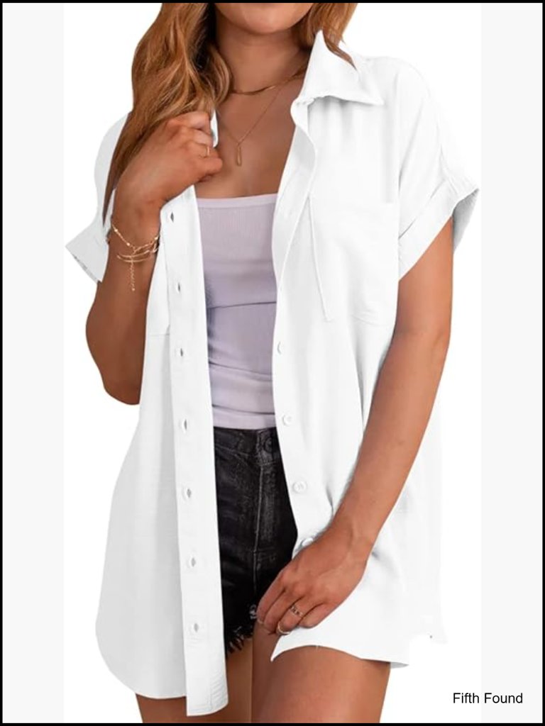Short Sleeve Button Down Shirt With Pockets Loose Fit